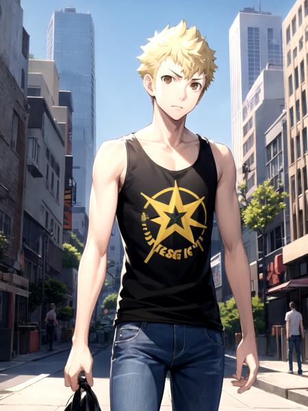 4116714182-masterpiece, best quality, 1boy, solo, male focus, dsryuuji, blonde hair, short hair, brown eyes, tank top, jeans, standing, out.png